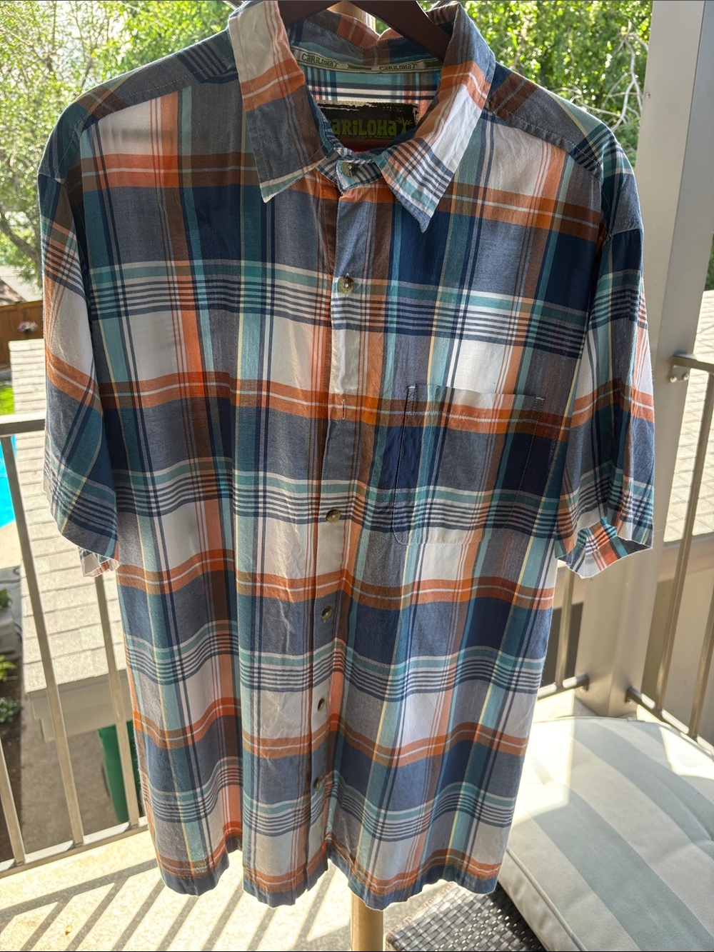 Cariloha bamboo Men's Short-Sleeve Plaid Button-Down Shirt - Blue & Orange